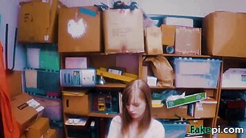 doll looking teen gets bareback table fucked by fake shop manager