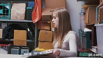 doll looking teen gets bareback table fucked by fake shop manager