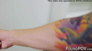 juicy ginger teen alaina dawson rides big cock in pov cowgirl position, small tits bouncing close-up