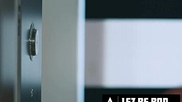 Skylar snow and angel young collaborate on a project in the elevator.