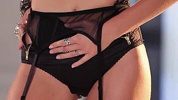 Glamorous Blondie Sascha Aleksander Slowly Undresses From Her Sexiest Black Lingerie