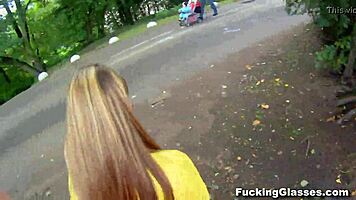 fucking glasses teen gets blowjob and pussy pounded on construction site, swallowing cum