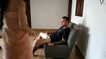 Aunt catches nephew masturbating in the bathroom