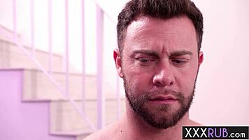 I relaxed my big cock client with a blowjob and tit job, queenie sateen