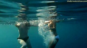 Naked Girls on Tenerife Splash in Pool, Fun in Water