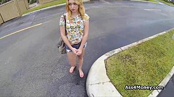 Perky Blonde Amateur Gets Paid For Outdoor Public Blowjob In POV.