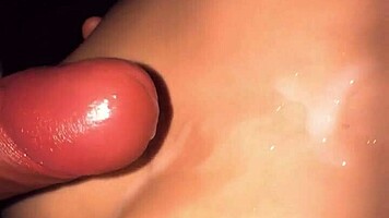 Old pot-bellied man fucks young natural beauty doggystyle cums on tits and ass.