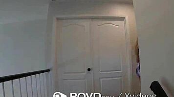 blonde babe sneaks boyfriend for pov fuck