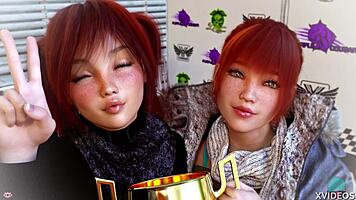 in double homework, hot redhead teens play a sexy game together