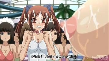 Teen orgy with big tits at public pool