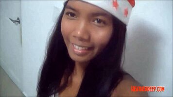Thai teen Heather deepthroats on Christmas in HD