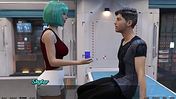 stranded in space, playing and kissing the curvy mature doctor with big tits