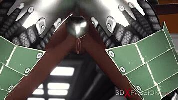 Sci-Fi Base Camp Male Android Plays With A Sexy Ebony On The Exoplanet