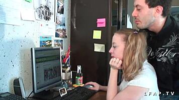 Petite European student explores amateur adventures in a suggestive scene