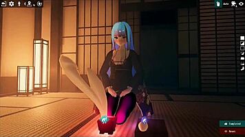 Futanari girl gives footjob to living dildo in kadobu