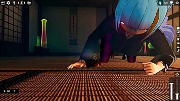 Futanari girl gives footjob to living dildo in kadobu