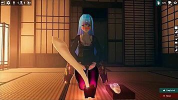 Futanari girl gives footjob to living dildo in kadobu