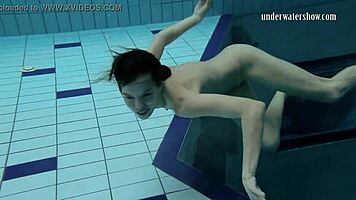 Beautiful Brunette Gazel Podvodkova Underwater in Pool