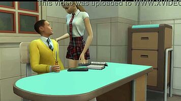 Teacher fucks teen student in classroom, licking pussy and assfucking.