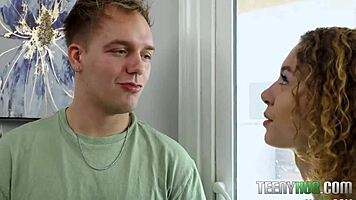 Sneaky babysitter Allie Addison gives blowjob!