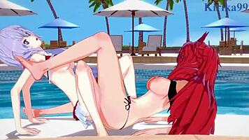 Kanade, Chris, and Tsubasa in Wild Lesbian Action - Symphogear Hentai