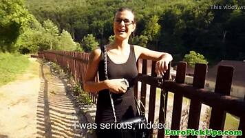 Euro slut gets facial in public pov