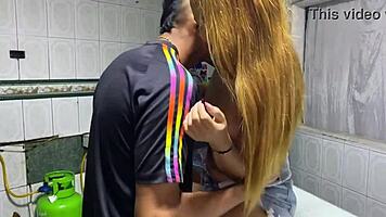 Hijastro catches madrastra stretching for yoga, interracial big cock ass tits