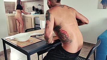 I stopped time and fucked my stepmother in the kitchen with her small tits.