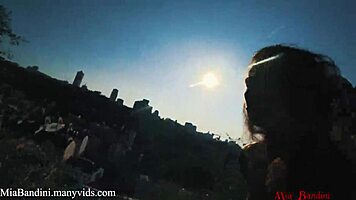 athletic couple fucks outdoors in public with panoramic view and cumshot on mouth mia bandini