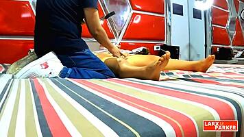 Does perla rica let the interviewer finger her vagina during this casting massage?