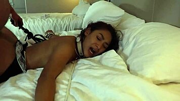 sarah lace as french maid in wild threesome anal spit roast.