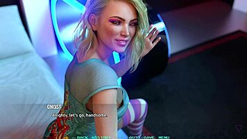 Join the movie night with this cute busty blonde in 3D