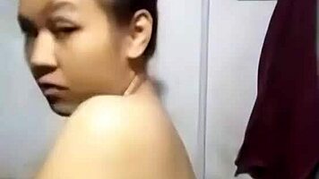 Khmer girl bathes in shower for sex with student