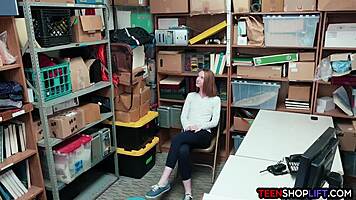 Redhead teen caught shoplifting by mall cop
