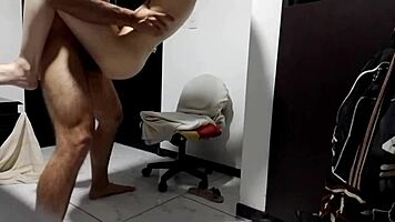 Fresh from the shower, I tease delivery man in panties for wild 69 standing.