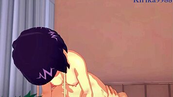 Kyoka Jiro and Mina Ashido with Izuku Midoriya in My Hero Academia