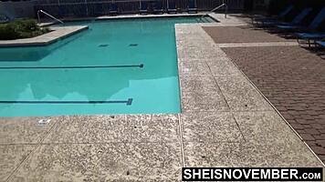 Getting Naked After H Out in the Swimming Pool Ebony Babe Msnovember Undressing from Swim Suit in Her Bathroom Close Up of Her Petite 18+ Ebonyass on Sheisnovember