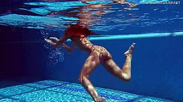 poolside, tiffany tatum fingers her tight hairy pussy