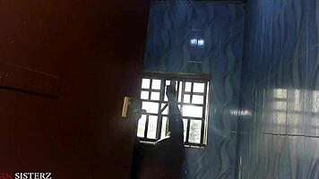 The old comedy man went and fucked his wife in the bathroom while her husband is in bed in the same room.