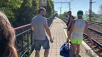 five guys cum on silly teen 18+ after anal and blowjob