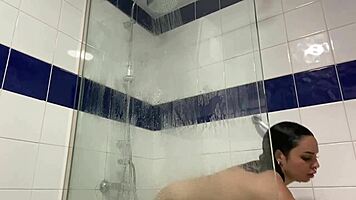 horny brunette in shower