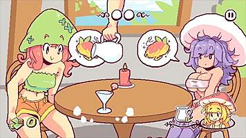 huge futanari cock stretches the chef's ass in this hentai game episode, with blowjob and big tits action.