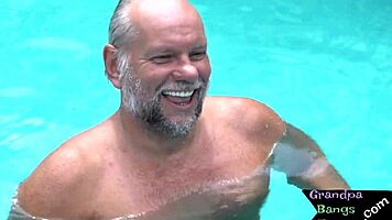 European teen pounded by grandpa on bed!