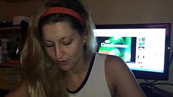 She really knows how to handle a big surprise in lingerie.