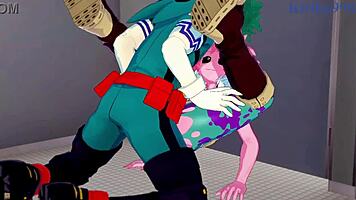 Mina And Momo Fuck Izuku Intensely In Hentai!