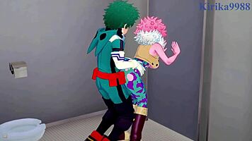 Mina And Momo Fuck Izuku Intensely In Hentai!