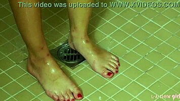 super cute brunette teen enjoys hot shower 😊