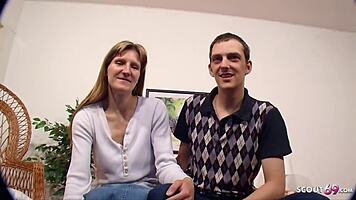 bold cuckold husband joins a wild vintage threesome with dumb girlfriend and stranger in german style