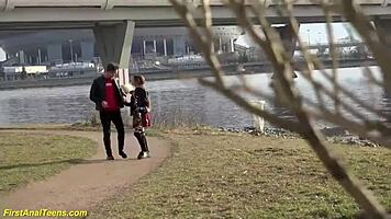 shy teen gets her tight anus roughly stretched by big cock in couple scene