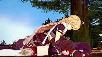 Amber and Fischl Fuck Aether in Genshin Hentai